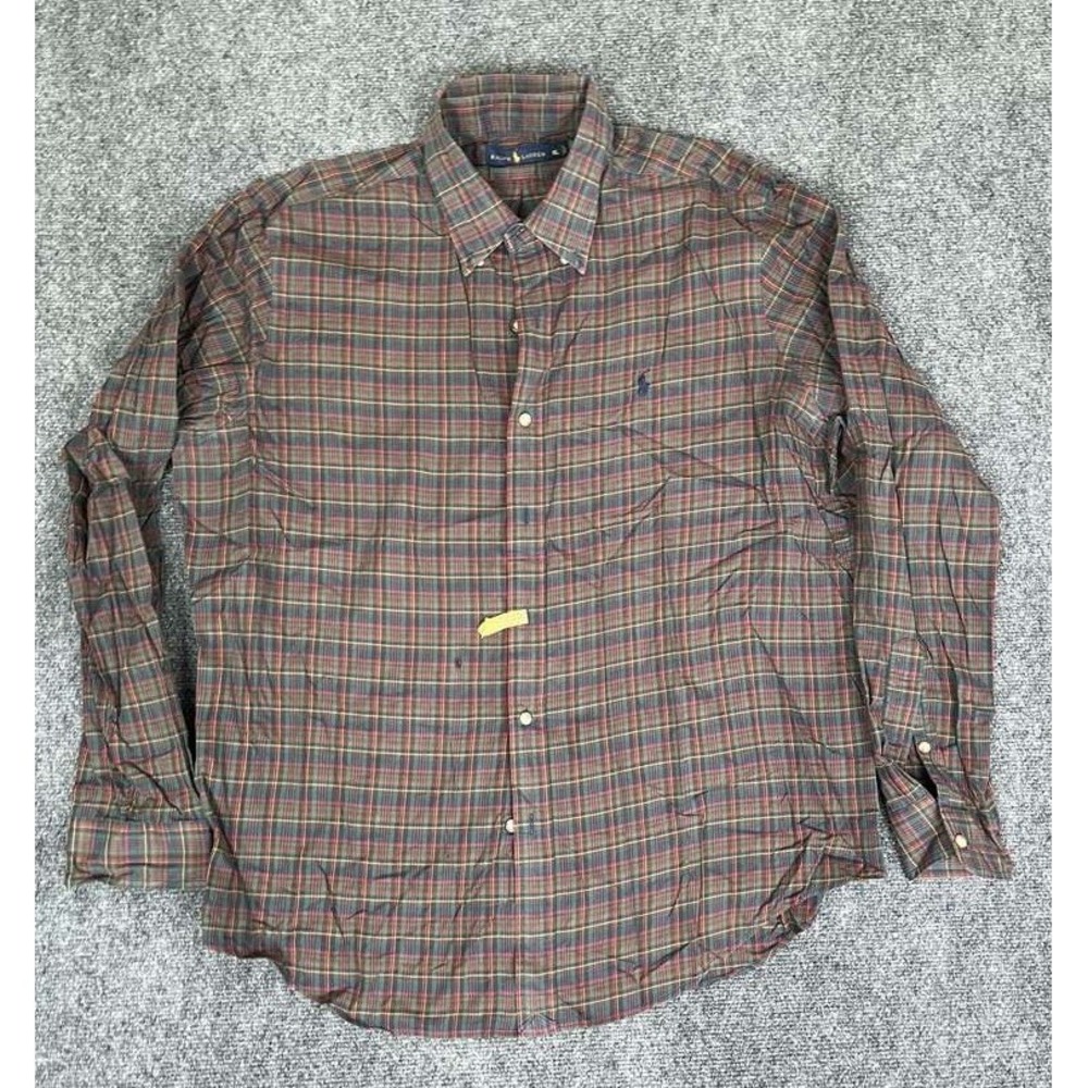 Ralph Lauren Shirt Mens XL Multicolor Plaid Regular Fit Navy Pony Button Up‎
